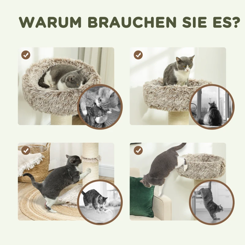 PawHut Kattenboom, 87 cm, Kattentoren met Dikke Krabpaal, Pluchebed, Binnen, Draagt tot 6 kg, Bruin