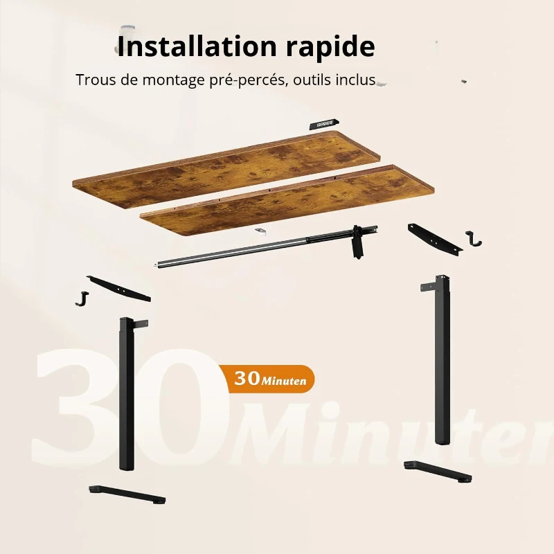 Bureau assis-debout électrique, moteur silencieux, 3 positions mémoire, système anti‑collision, 100×60 cm, 72–118 cm, 100x60x72-118 cm, marron