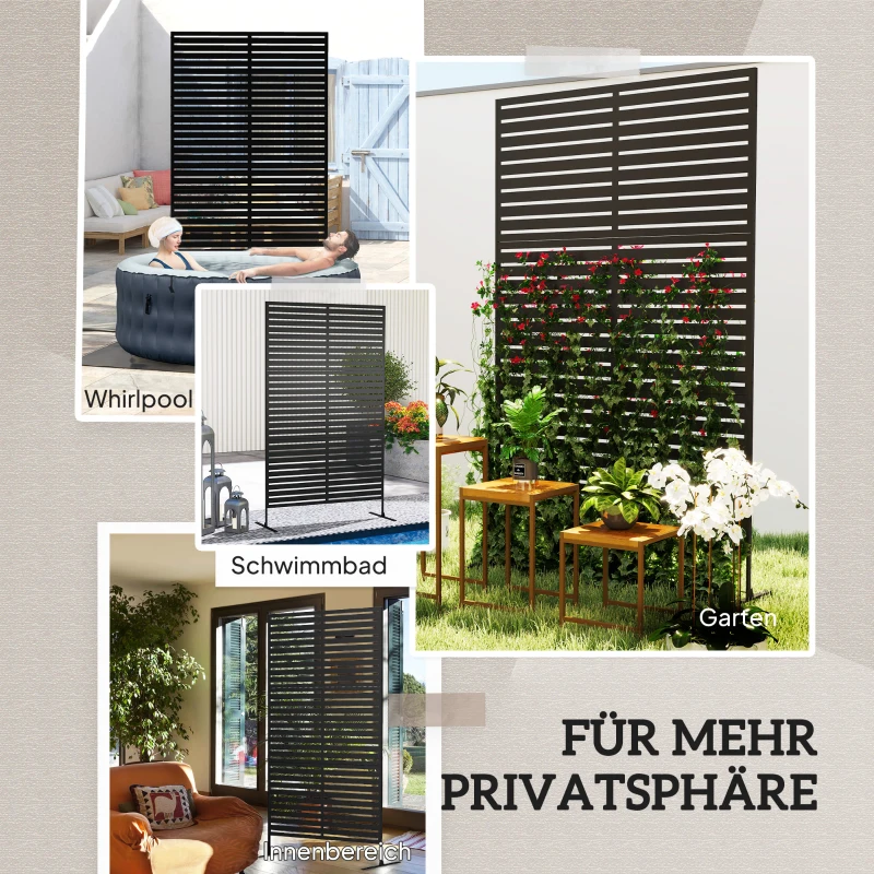 Outsunny Buitenruimteverdeler van Metaal, Lamellenontwerp, Decoratieve Scheidingswand voor Terras, Tuin, Balkon, Zwart