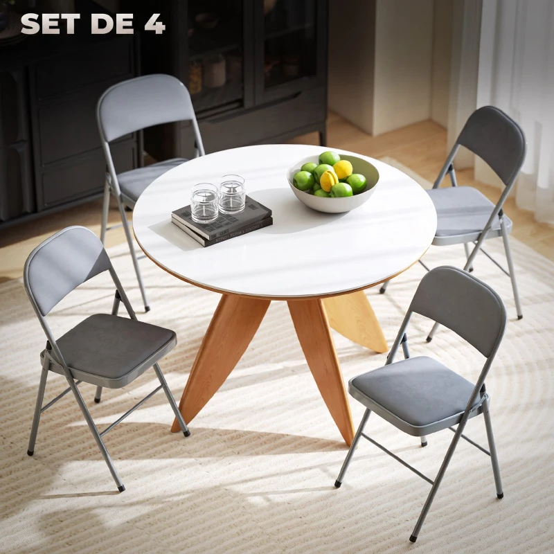 HOMCOM Juego de 4 Sillas Plegables Tapizadas en Terciopelo Estructura de Acero con Respaldo para Espacios Pequeños Gris Claro