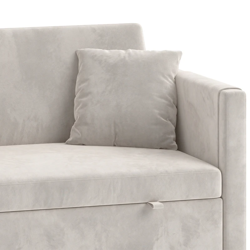 HOMCOM Sofá Cama 2 Plazas 3 en 1 de Terciopelo Holandés con Respaldo Ajustable y 2 Cojines Beige
