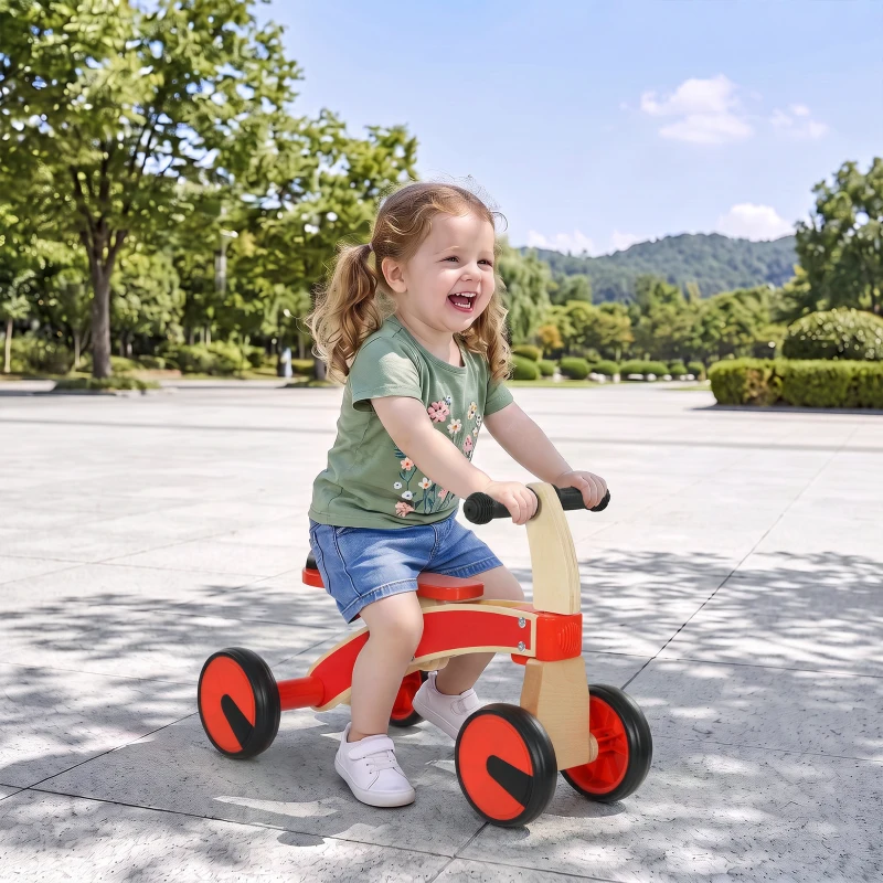 AIYAPLAY Voiture Porteur pour Enfants, Véhicule à Pousser Sans Pédales avec Roues en EVA et Dossier, 2 à 3 Ans, Rouge