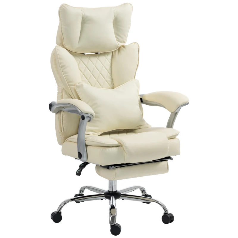 HOMCOM Executive Office Chair, PU Big and Tall Office Chair 180 kg with Wide Seat, Reclining, Lumbar Support, Beige