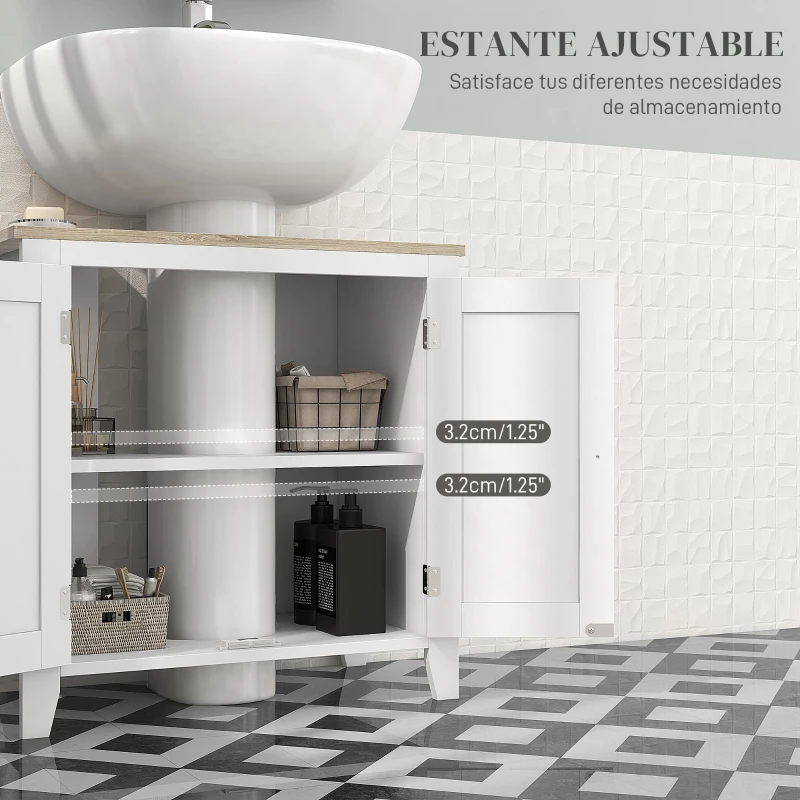 kleankin Mueble para Debajo del Lavabo Armario Bajo con 2 Puertas y Estante Ajustable Estilo Moderno 60x30x60 cm Blanco