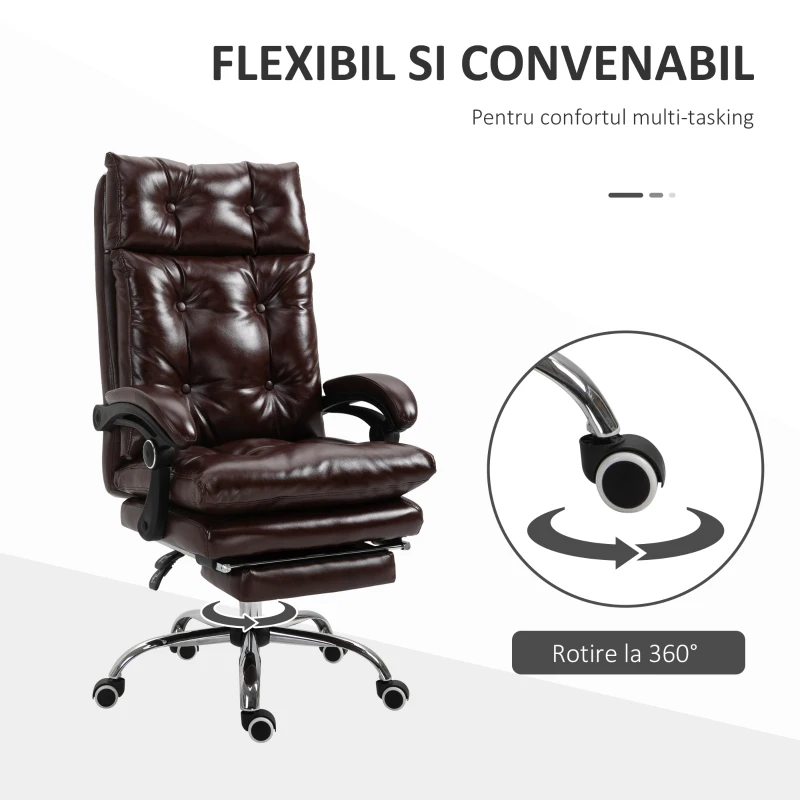 Vinsetto Scaun de Birou Ergonomic Suport pentru picioare Detasabil Inaltime Reglabila Maro