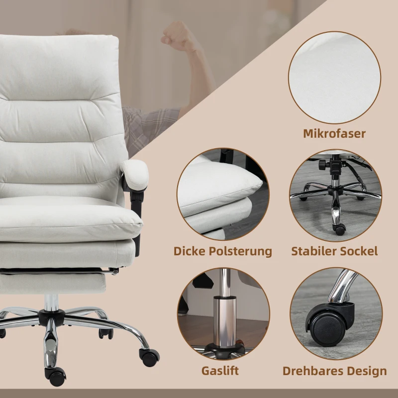 Vinsetto Massagebureaustoel met Verwarming, Kantelfunctie, Kunstleer, 65x72x109-117cm, Crèmewit(m-7)