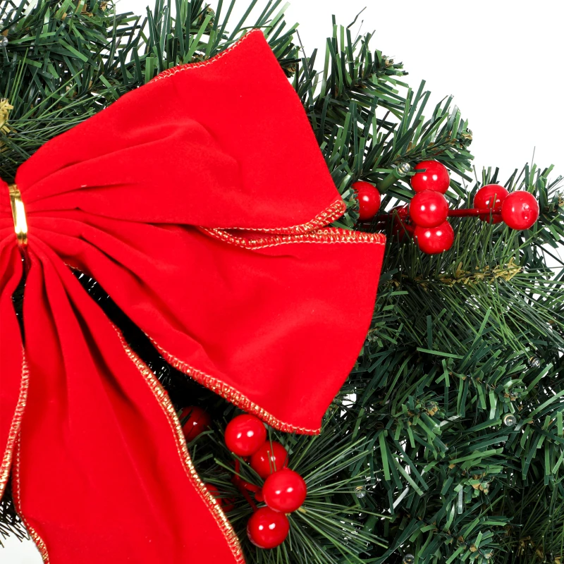 HOMCOM Kerstkrans 60 cm, deurkrans in Crestwood-sparrenlook met strik, 50 leds, 140 takpunten, 8 lichtstanden