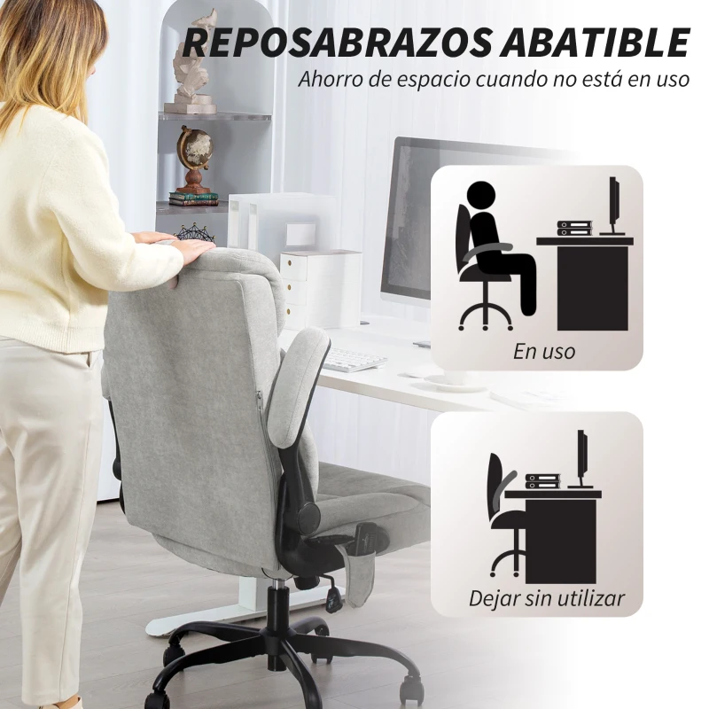HOMCOM Silla de Oficina con Masaje Altura Ajustable y Reposabrazos Abatibles Tapizado Transpirable 66x67x113-121 cm Gris