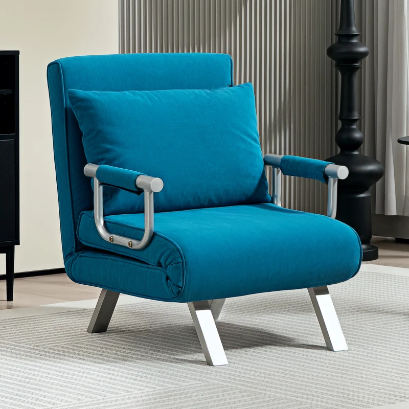HOMCOM 4-in-1 Faux Suede Chair Bed - Blue