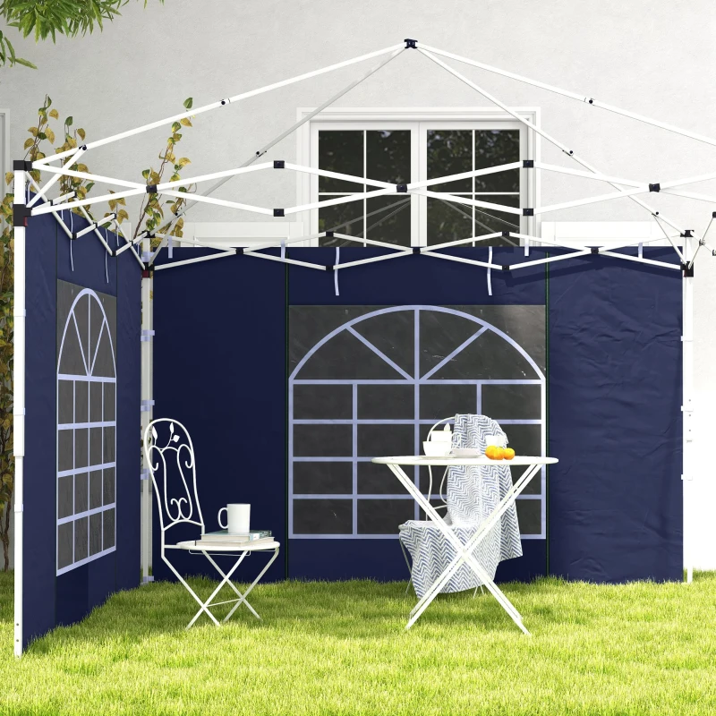 Outsunny Paviljoen Gordijnen, Set van 2, voor 3x6m of 3x3m Tuinpaviljoens, met Ramen en Deuren, Blauw