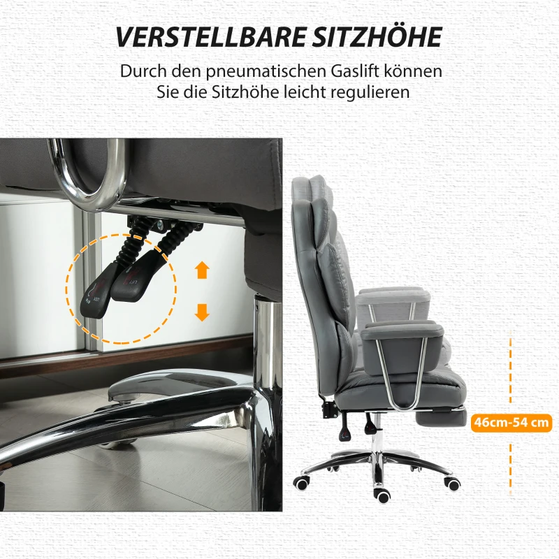 HOMCOM Ergonomische bureaustoel met armleuningen, voetsteun en verstelbare hoogte, draaistoel van microvezelstof, comfortabel en gepolsterd, donkergrijs(m-6)