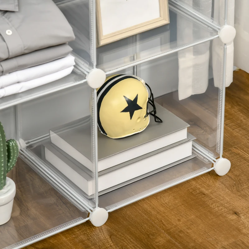 HOMCOM Mobile Scarpiera Modulare Salvaspazio, 6 Cubi in Plastica PP, 65x32x162 cm, Trasparente
