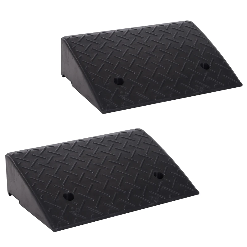 HOMCOM oprijplaat, oprijplaten, 2 stuks rubberen oprit, drempeloprijplaat, oprijhulp voor auto's, rubber 48 x 32 x 13 cm oprijplaat oprijplaten oprit rubber oprijplaat auto | Aosom.de
