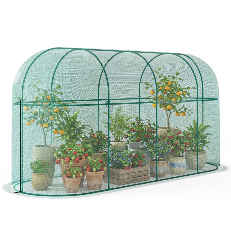 Outsunny Vogelbeschermingsnet, metalen frame, ritssluitingdeur, eenvoudig opzetten en afbreken, 3 x 1 x 1,5 m, groen