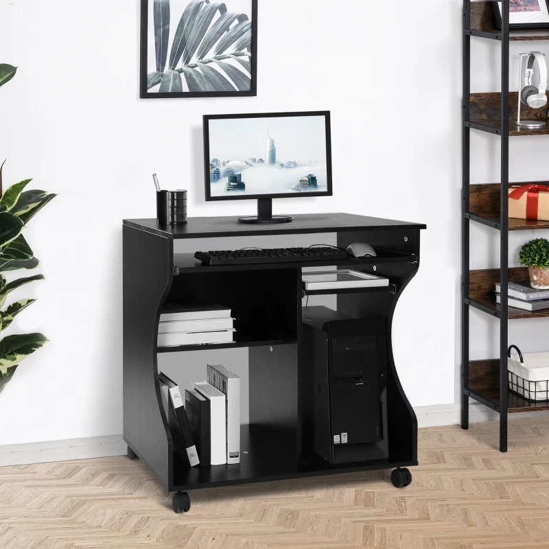 HOMCOM Mobiel rolbaar bureau zwart computerbureau tafel werktafel met aflegvlak