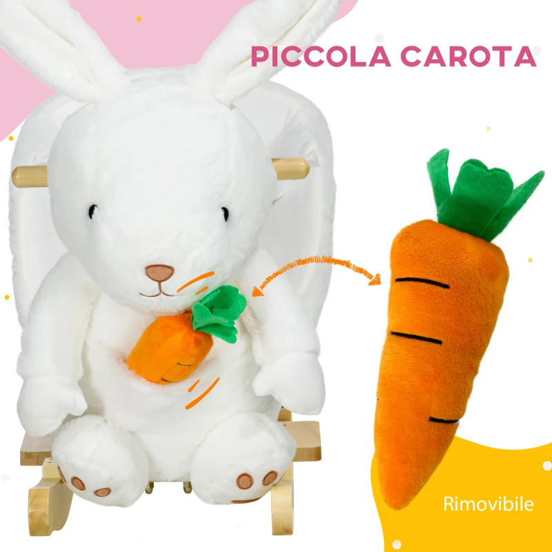 HOMCOM Animale a Dondolo a forma di Coniglio con Suoni e Cintura di Sicurezza, 60x33x50 cm, Bianco