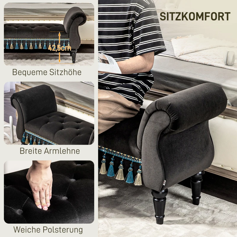 HOMCOM Gestoffeerde bank, zitbank, vintage-design, tot 150 kg, 117x40x58 cm, Donkergrijs