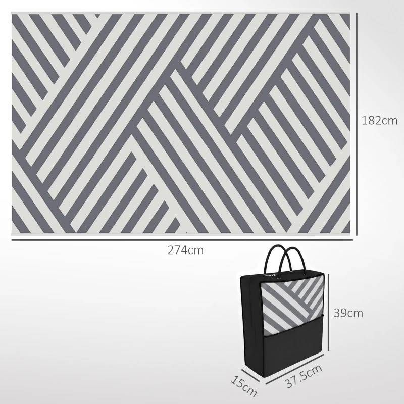 Outsunny Plastic Straw Reversible RV Outdoor Rug with Carry Bag, 182 x 274cm, Grey and Cream