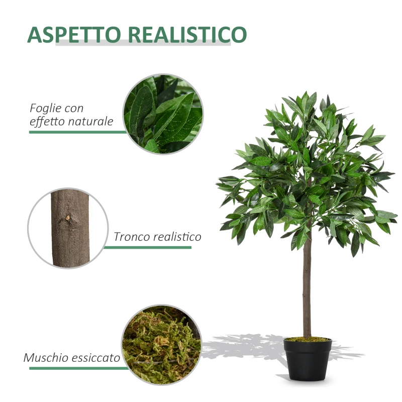 Outsunny Set di 2 Alberi di Alloro in Vaso Artificiali Altezza 90cm per Interni ed Esterni