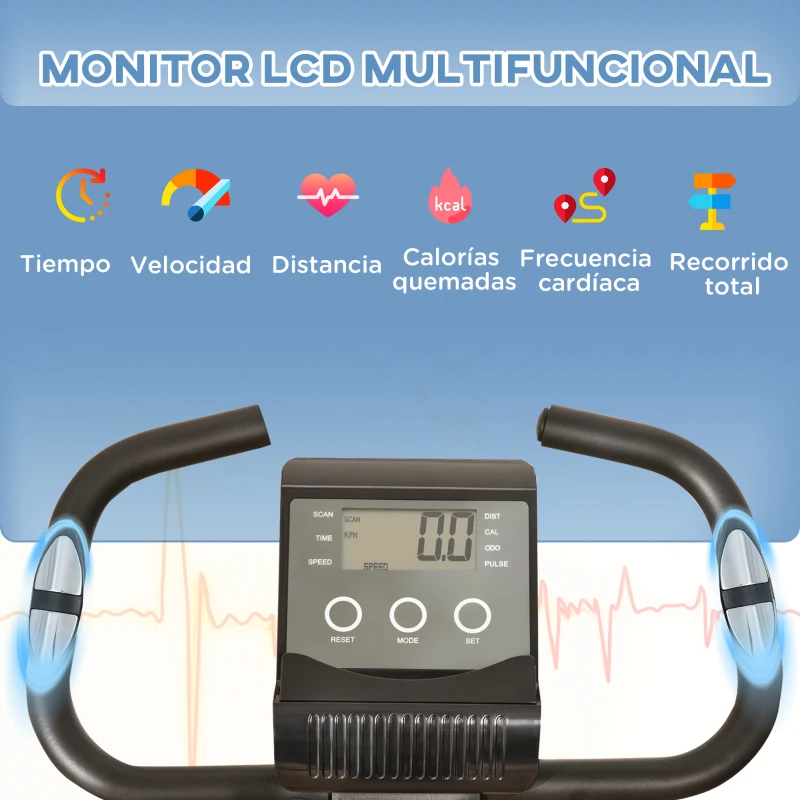 HOMCOM Bicicleta Estática Plegable 3 en 1 con Respaldo y 8 Niveles Resistencia Magnética, Bicicleta Estática en Casa Ajustable con Monitor LCD Volante Bandas Sensor de Pulso Soporte de Teléfono Negro