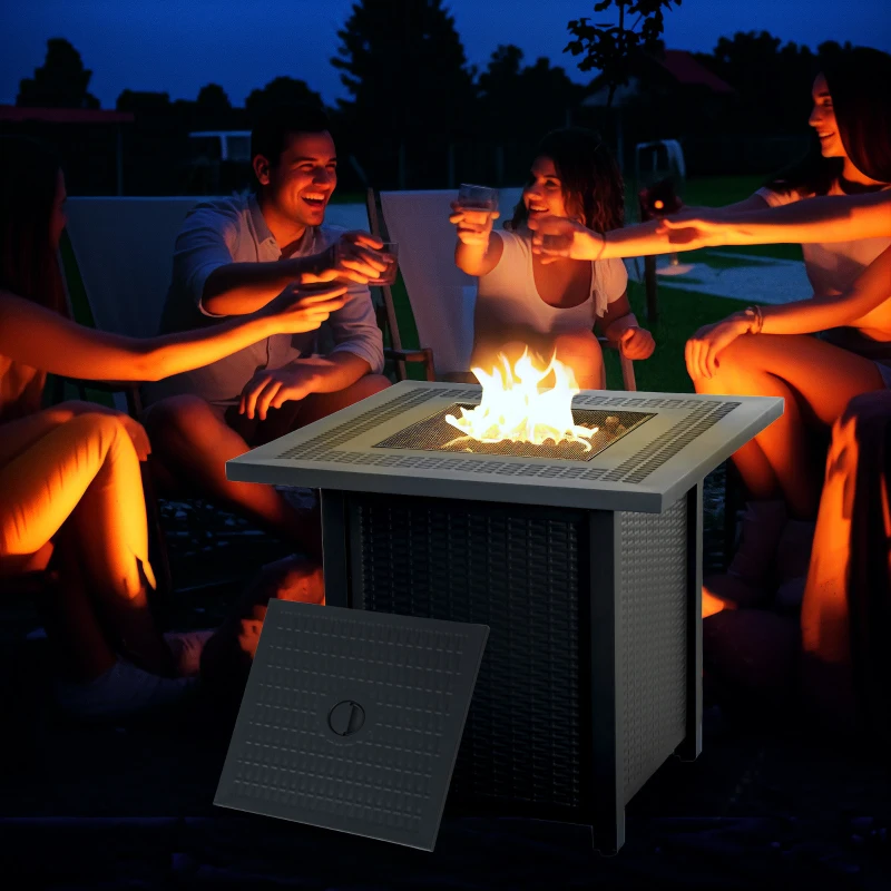 Outsunny 71 x 71cm 40000 BTU Gas Firepit Table - Black/Dark Grey