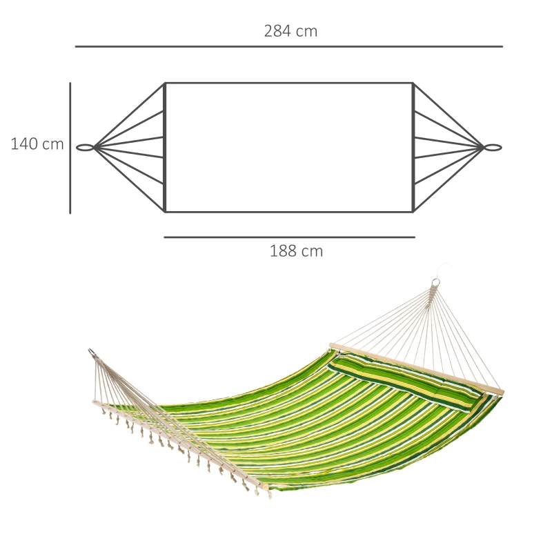 Outsunny Hangmat hangbed hangzetel hangend bed familie meerdere personen 210 kg 2 kleuren houten paal