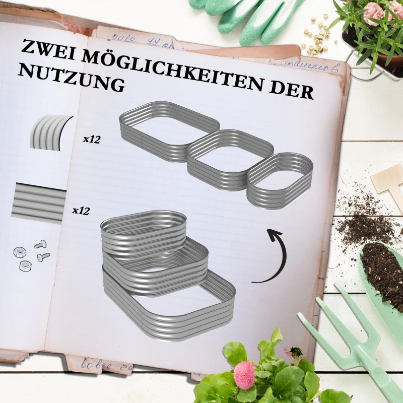 Outsunny Houten Plantenbak met 3 Niveaus, 158 cm x 109 cm x 82 cm, Zilverkleurig