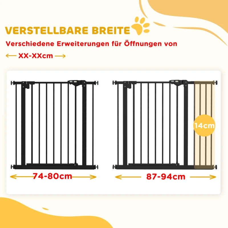 PawHut Veiligheidshek voor Honden, Afscheidingshek, Huisdierenbeschermend Gitter, Metaal, Kunststof, 74-80/87-94 cm, Zwart