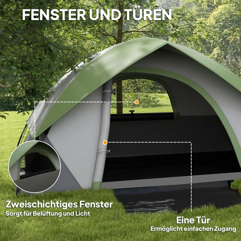 Outsunny Lichtgewicht & Stabiele Waterdichte Koepeltent voor 2 Personen met Deur & Venster, Draagtas in Grijs+Groen