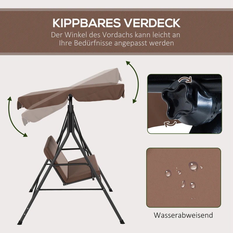 Outsunny Hollywoodschommel Tuinschommel 3-Zitter, weerbestendig, verstelbaar dak, 172 x 110 x 153, Bruin