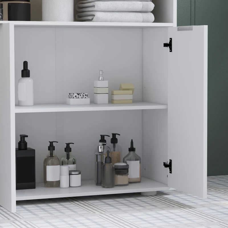 kleankin Meuble de rangement pour salle de bain avec 2 portes et 2 compartiments ouverts dim.  60L x 30P x 102H cm, blanc