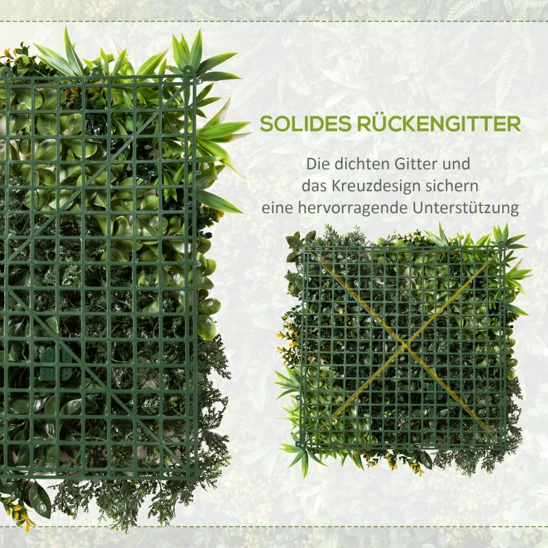 Outsunny 12 Stuks Kunstplant Muurhaag 50x50 cm Uv-bescherming Privacyscherm Meerbladig Ontwerp Haagplant voor Tuin Outdoor Decor