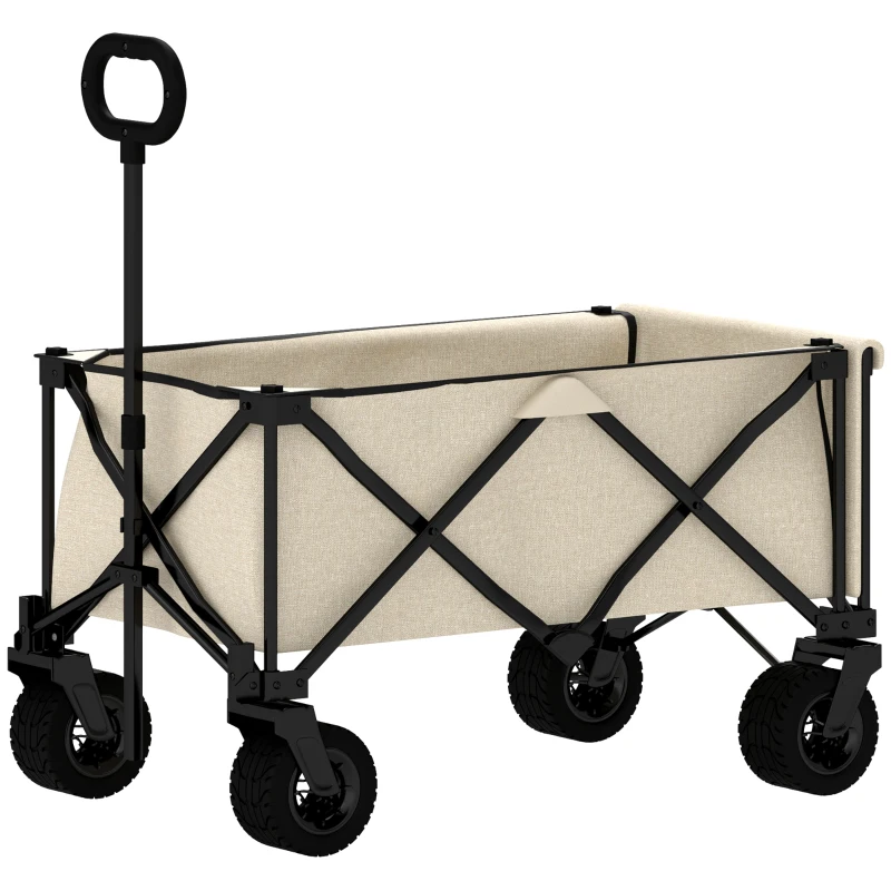 Outsunny Tuinwagen 100 kg Belastbaar, Opvouwbare Transportkar met Uitneembare Doek, 90 x 48 x 92 cm - Beige