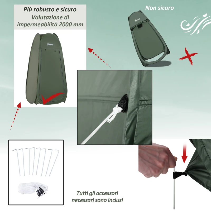 Outsunny Tenda da Doccia Pop Up Impermeabile in Poliestere e Plastica, 100x100x185 cm, Verde Militare