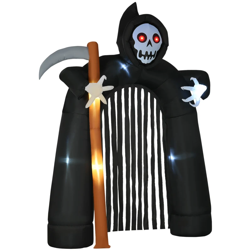HOMCOM Grote Halloween Tuindecoratie Magere Hein-boog Zelfopblaasbaar met LED-verlichting 2,85 m