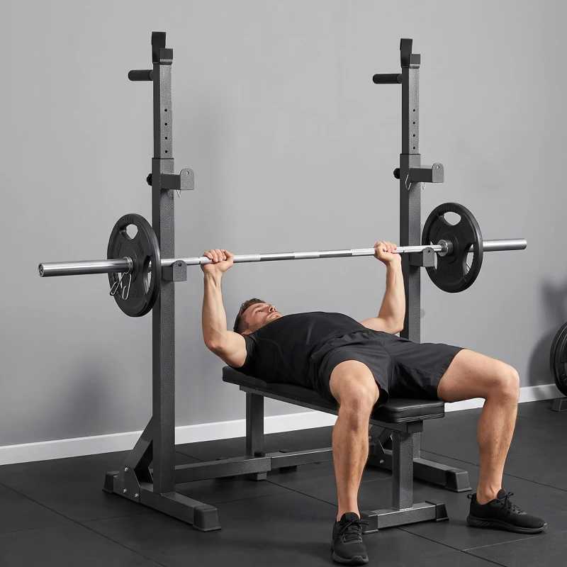 SPORTNOW Support d'haltères réglable en hauteur et en largeur, repose-barre en acier avec verrouillages de sécurité, supportant jusqu'à 150 kg