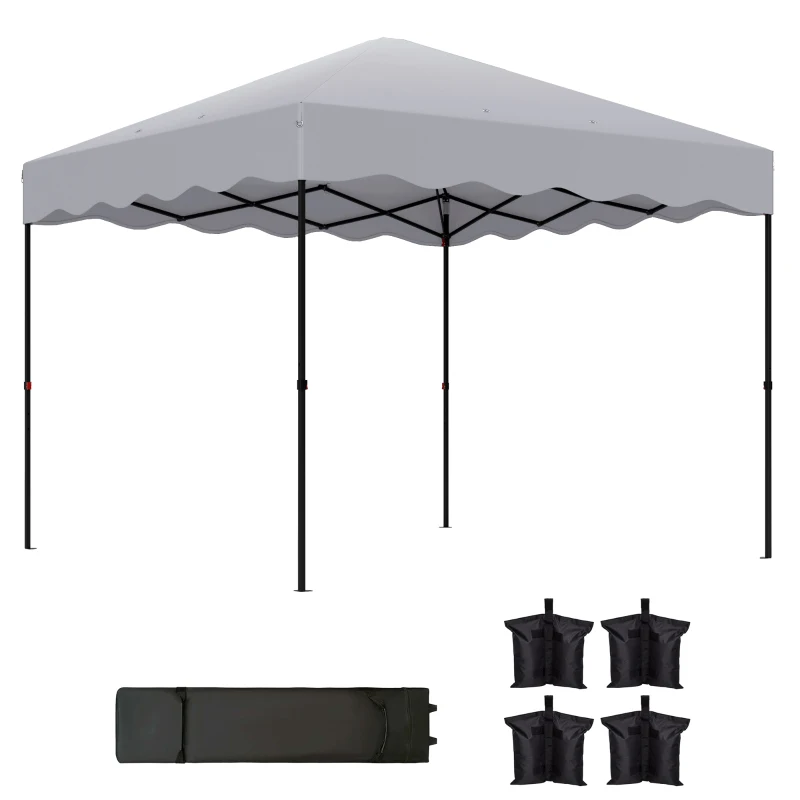 Outsunny 3 x 3 m Pop-up Paviljoen, Hoogteverstelbaar Tuinpaviljoen, met Rolkoffer, voor Tuin, Terras, Metaal, Stof, Lichtgrijs