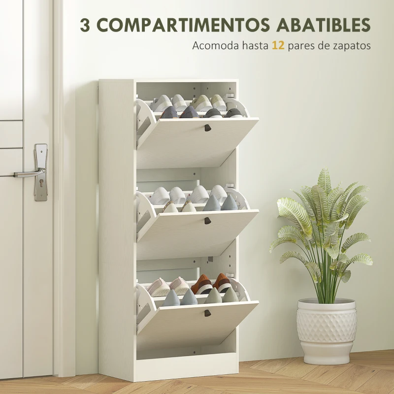 HOMCOM Zapatero con 3 Puertas Abatibles Estantes Ajustables y Diseño Compacto 47x28x115 cm Blanco Veteado