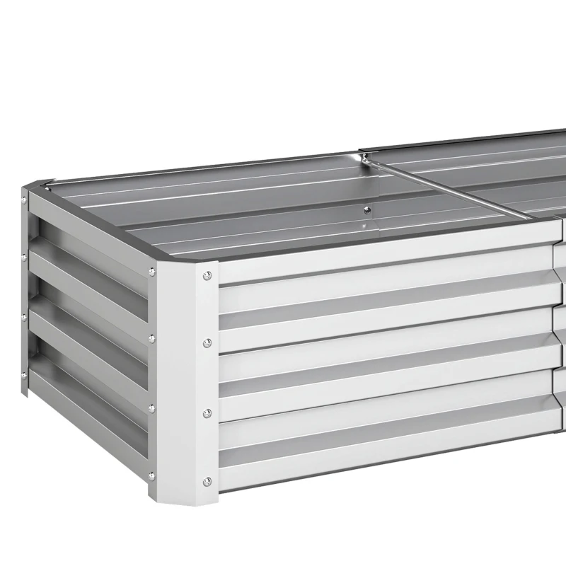 Outsunny Verhoogd Tuinbed Plantenbak, Weerbestendig, Open Bodem, Verzinkt Staal, 120 cm x 60 cm x 30,5 cm, Zilver