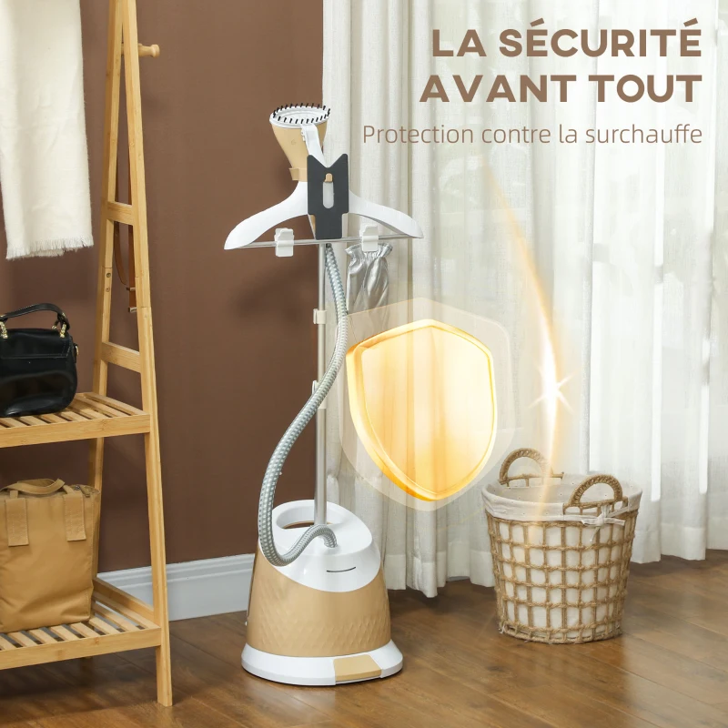 HOMCOM Défroisseur vapeur vertical 1800 W 36 g/min, steamer autonomie 50 min, réservoir d'eau de 1,8 L, 32 x 32 x 32 cm, or