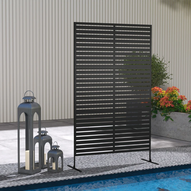 Outsunny Decorative Privacy Fence Screen, Metal Outdoor Privacy Screen Climbing Plant Trellis with Stand, 122 x 198 cm, Black