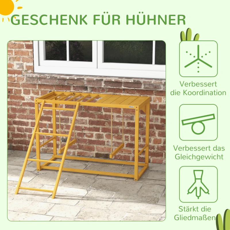 PawHut Kippenspeeltoestel met Schommels en Ladder, voor 3-4 Kippen, Kippenklimtoestel van Hout