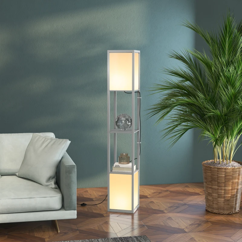 HOMCOM Modern Shelf Floor Lamp with Dual Ambient Light, Standing Lamp Living Room, Bedroom, 156cm, Grey