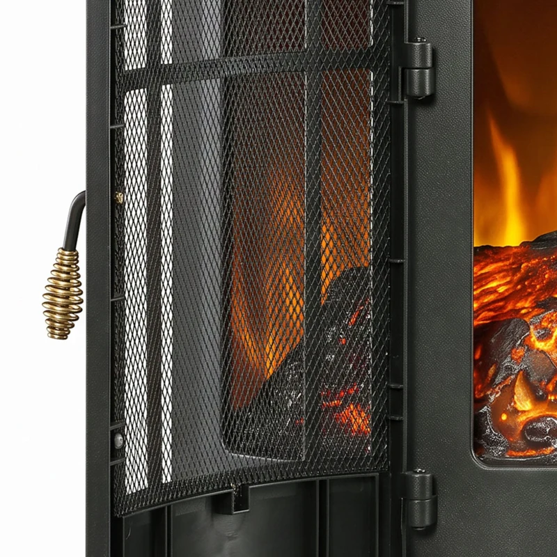 HOMCOM Electric Fireplace Stove, Freestanding Electric Fire Heater with Realistic LED Flame, 2000W, Black