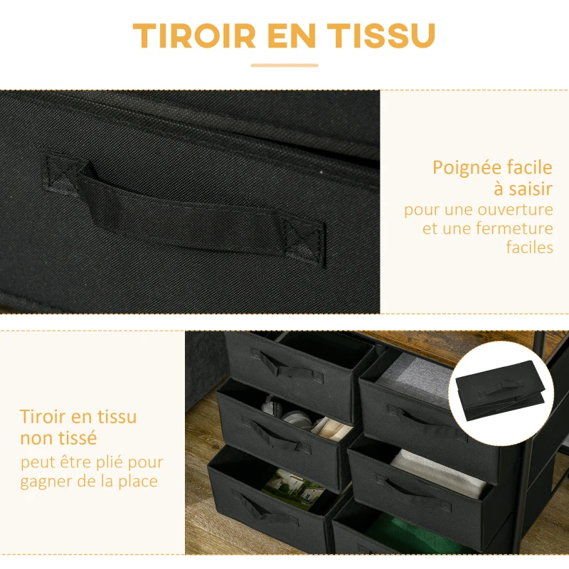 HOMCOM Meuble dressing penderie style industriel avec 6 tiroirs en tissu et 4 roulettes 63,5 x 40 x 172,5 cm noir marron