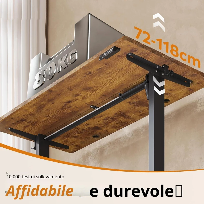 Scrivania elettrica regolabile in altezza, motore silenzioso con 3 posizioni di memoria, 140×70 cm, 72–118 cm, 140x70x72-118 cm, Marrone