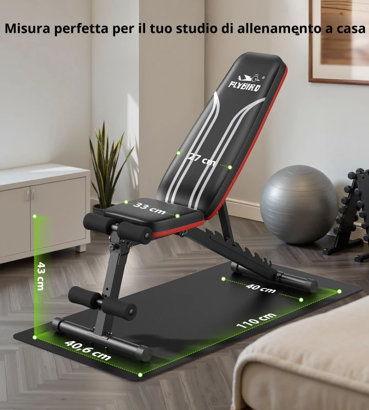 Panca per pesi multifunzionale, pieghevole & salvaspazio, telaio in acciaio robusto, 110x40,6x40,6 cm, Nero