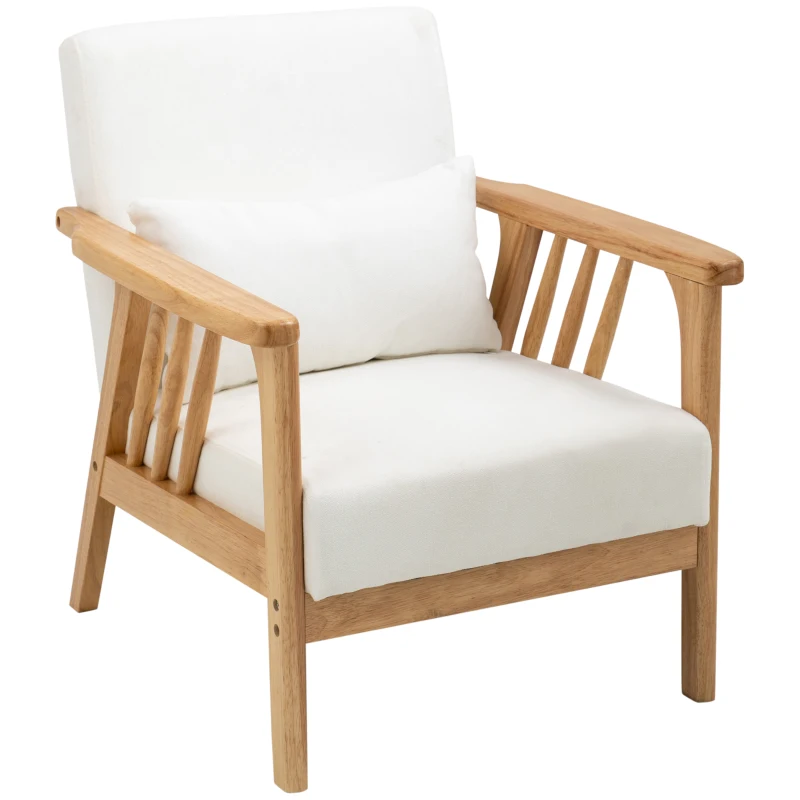 HOMCOM Sillón de Salón Tapizado en Terciopelo con Cojín y Patas de Madera de Caucho para Oficina 68x75x78 cm Crema
