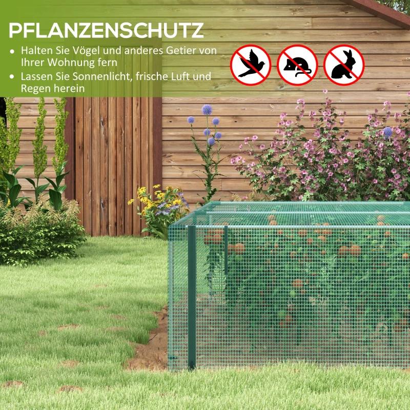 Outsunny 1,25 x 3,73 m Tuinnet, Plantenbeschermingstent met Ritssluiting, Insectenwerend Net, Staal, Groen