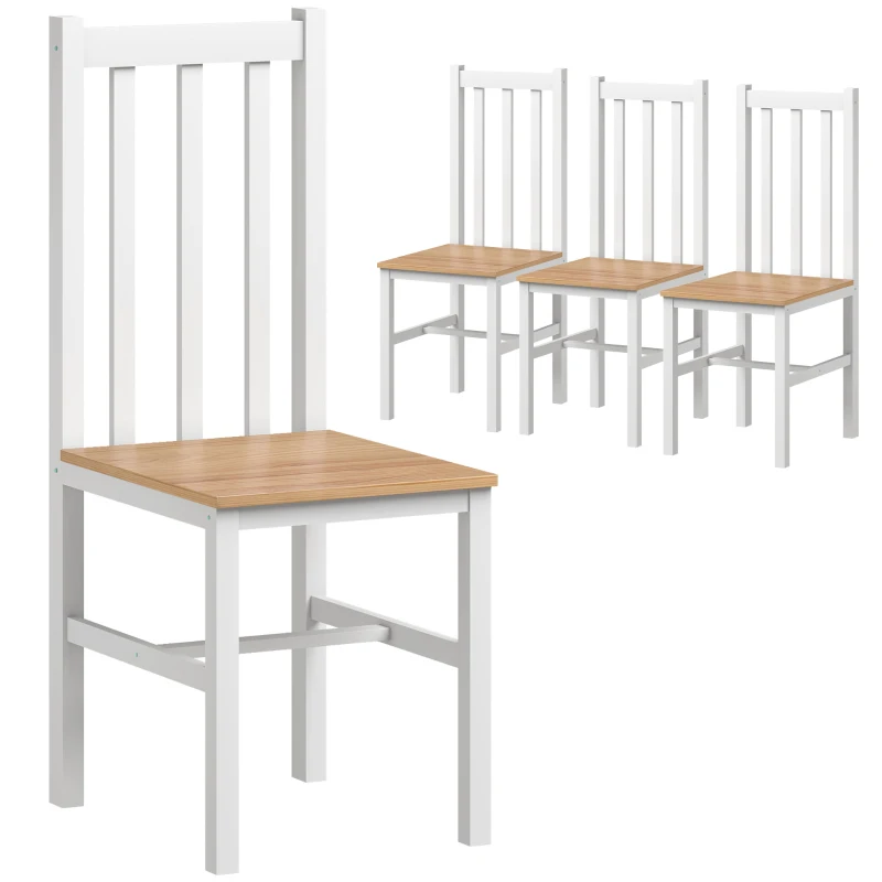 HOMCOM 4-delige set keukenstoelen Eetkamerstoelen, Massief hout, modern design, 38,5 cm x 47,5 cm x 99 cm, Natuur
